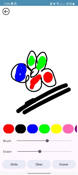 Happy Kids Learning drawing canvas where a child has coloured a simple sketch