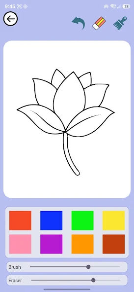 Little Color World colouring screen with a lotus flower outline ready to colour